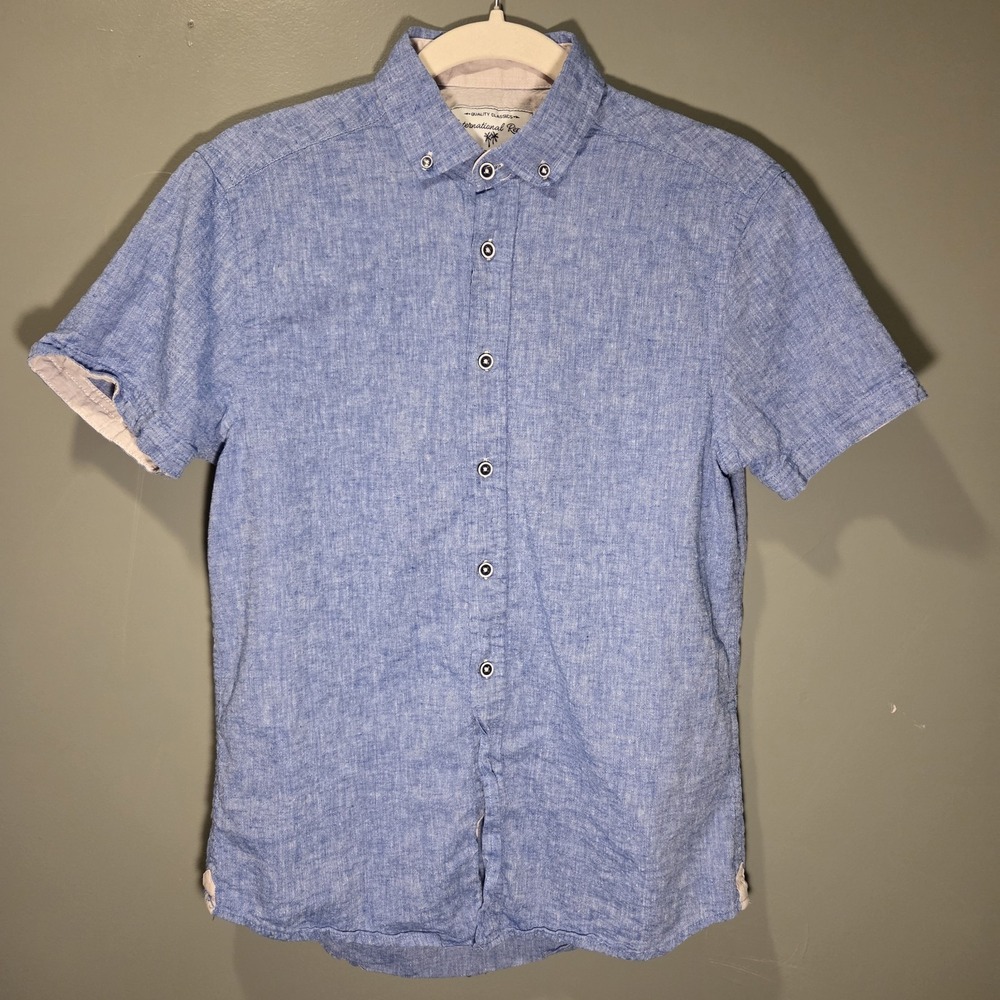 International Report Linen And Cotton Short Sleeve Button Up Shirt, Men's Size S